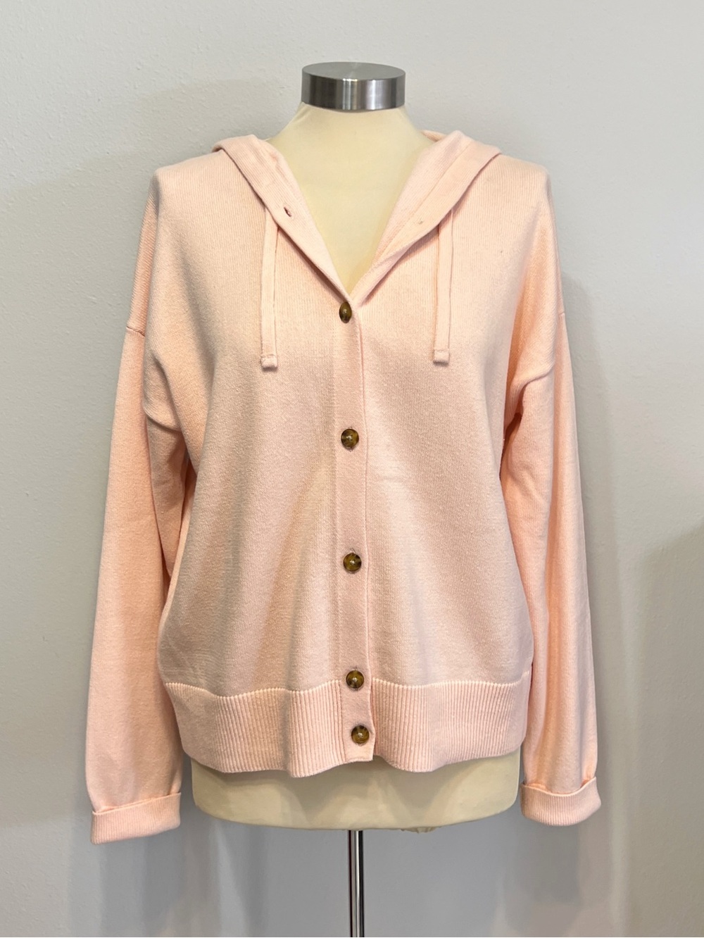 Gap Factory Cardigan Sweater Hoodie Pink Peach Womens Large NWT Cotton Knit